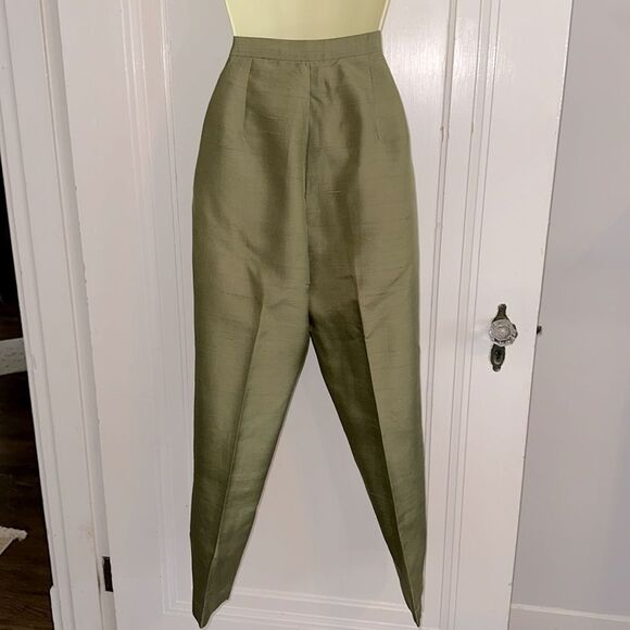 Vintage 60s Donkenny Shiny Olive Green High-Waisted Ankle/Cropped Pants - Picture 6 of 8